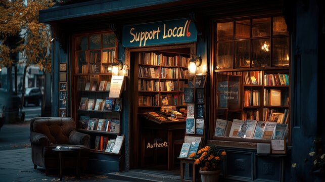 Title: Small bookstore with bookshelves filled with novels and a cozy atmosphere
