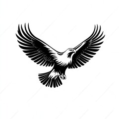 Obraz premium Here's a description and keywords suitable for a stock photo site.. Black and white illustration of a majestic eagle in flight, wings spread wide.