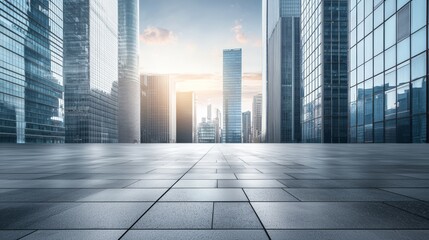 Fototapeta premium far view of modern city scape, The atmosphere resembles a scene from a movie, realistic photo, hard lighting, contrast, bright sky, wide screen, cinematic scene, commercial photo style, Wide Frame, 