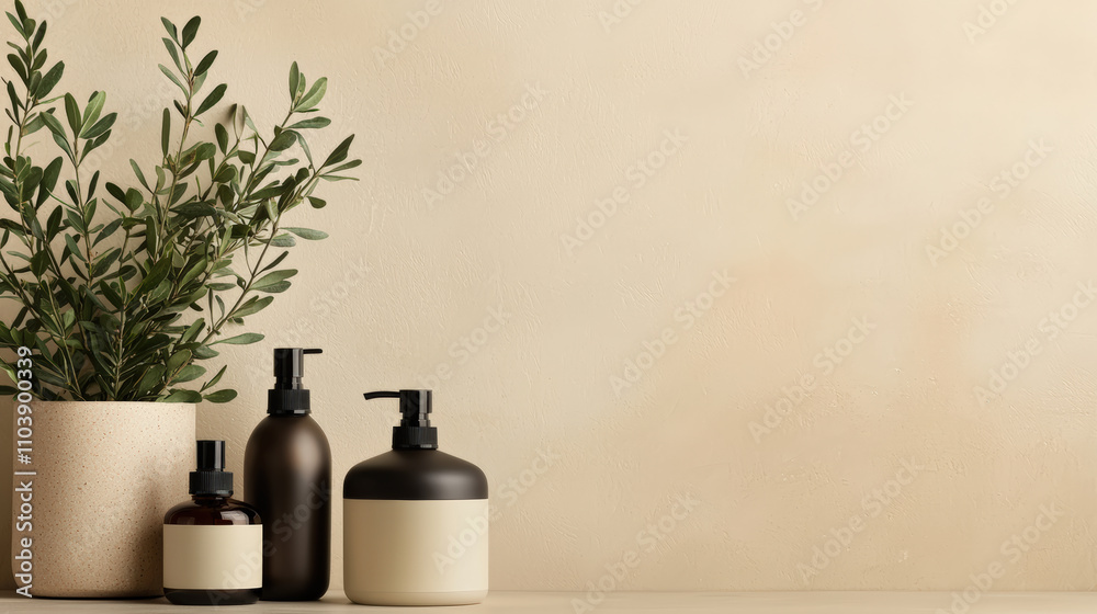 Poster natural spa products with olive branch creating relaxing atmosphere