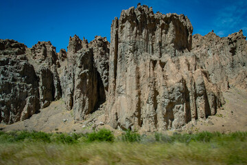 Rocky mountains at steppe patagonia landscape, chubut, argentina