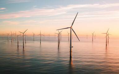 Fototapeta premium Offshore Wind Farm at Sunset 