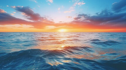 Obraz premium Ocean waves under a colorful sunset sky inspire tranquility and beauty.