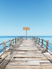 Fototapeta premium Reclaimed wood background with a wooden signpost on a beachside pier, plank, nautical theme