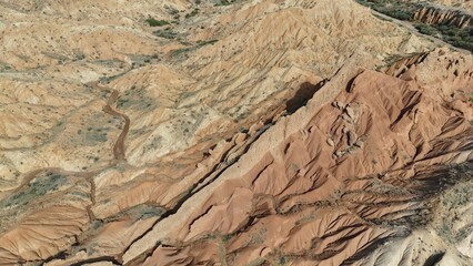  Skazka Canyons or so called Fairytale Canyons Issyk-Kul region near the lake in drone point of view