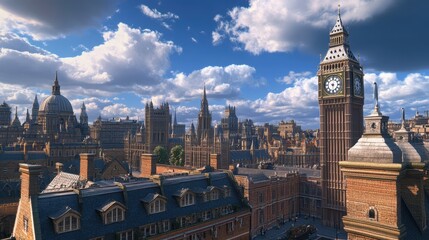 Stunning Aerial View of Iconic London Skyline Featuring Big Ben and Historic Landmarks