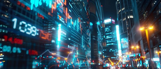 Fototapeta premium Futuristic Cityscape with Upward Trending Stock Market Projections