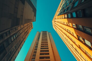Fototapeta premium Low Angle City Buildings Daytime Sunlight & Verticality