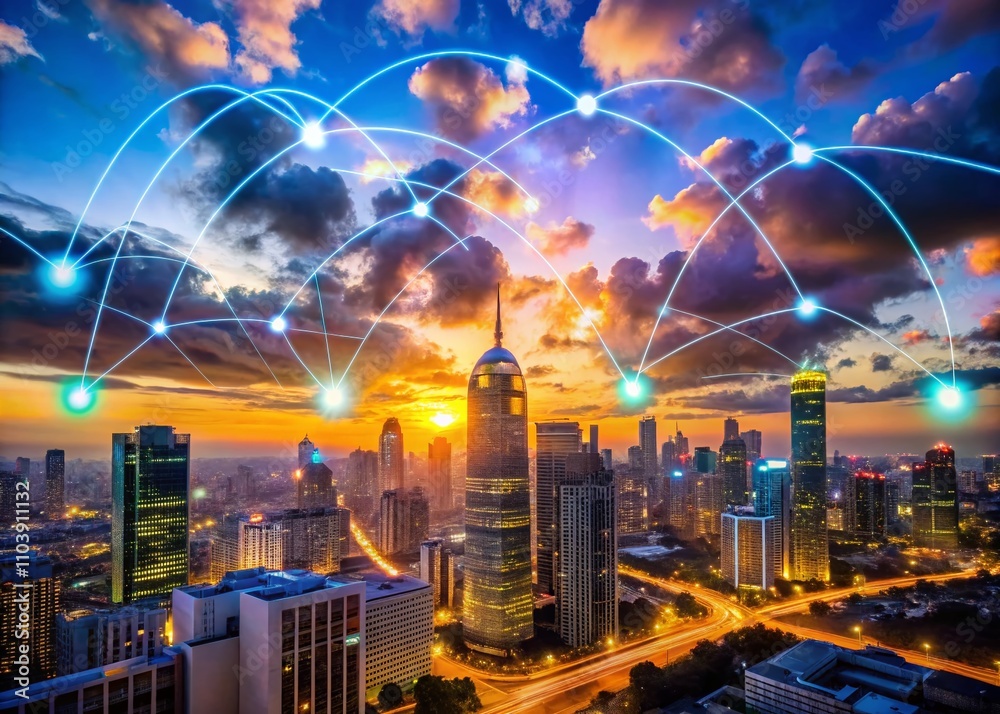 Poster urban exploration photography illustrating secure data networks and cyber security in the digital cl