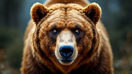 Fototapeta premium Close-up of a wild brown bear, sharp focus, deep field. AI-generated photo.