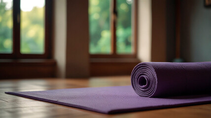 yoga mat and cozy environment for meditation