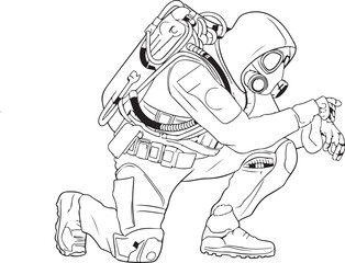 sketch of a person with a gun