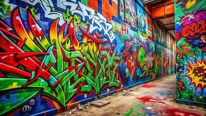 Fototapeta premium Vibrant Abstract Graffiti Art in Red, Blue, and Green for Stunning Wallpaper Backgrounds and Modern Decor Inspiration in Urban Spaces and Contemporary Interiors