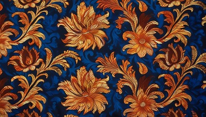 Intricate Gold Floral Design on Dark Blue Background