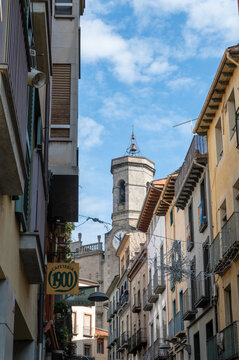 People walking through the city of Olot in Girona, Catalonia in Spain in October 2024.