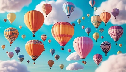 Colorful Hot Air Balloons Soar Through A Sunny Sky