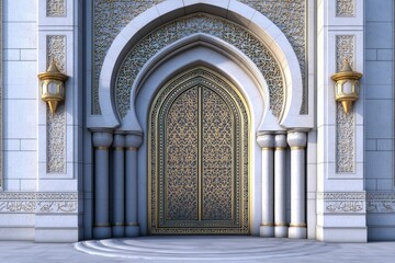 Fototapeta premium 3d illustration design gate entrance access arabic islamic ornament decoration for mosque ramadan event. Image background isolated. 