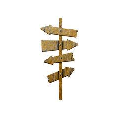 A wooden directional signpost with multiple arrows indicating various directions.