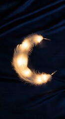 Glowing feather on dark fabric backdrop