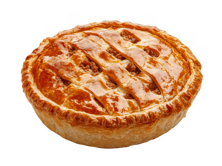 golden-brown chicken pie with flaky puff pastry crust isolated on transparent background