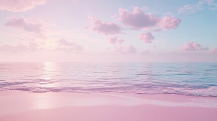 Obraz premium pink beach and blue sea, white clouds in the sky, a fairy-tale background