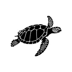 Fototapeta premium turtle on the water, Turtle silhouette vector black color and white background