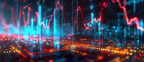 Fototapeta premium Abstract 3D Stock Graph Illustration: Upward Trends in High-Tech Financial Environment