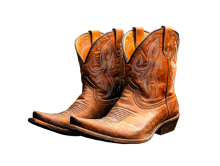 Stylish brown cowboy boots on a white isolate background.