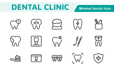 Dental Icon Set. A comprehensive collection of vibrant and professional icons for dental practices, perfect for patient communication to promote oral health awareness.