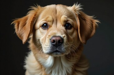 Obraz premium A golden retriever mix with soft fur and captivating eyes is looking directly at the camera, creating an adorable and engaging atmosphere. Generative AI