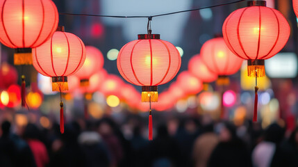 Red lanterns illuminating new year's eve countdown celebration in city street