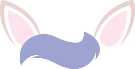 A cartoonish pink and blue ear with a purple line down the middle