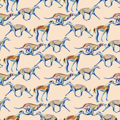Colorful Greyhound Seamless Pattern (Hand-Drawn Pencil Style)