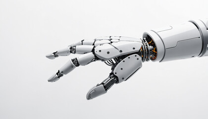 Robot hand finger pointing on white background 