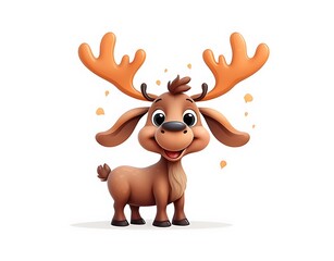 Fototapeta premium cute little moose cartoon character isolated on white background Generative AI 