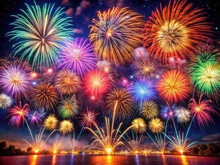 Fototapeta premium Vibrant Firework Celebration in a Festive Night Sky, Perfect for Celebrating Special Events and Holidays with Colorful Explosions and Sparkles Illuminating the Darkness