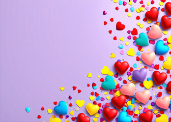 colorful illustration featuring little hearts, confetti, and a rose background invites customers to add their own message or advertising content.