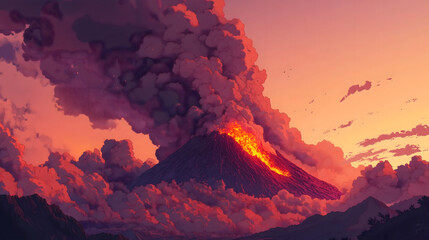 sunset over the volcano