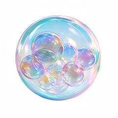 A colorful sphere of bubbles with a white background. The bubbles are of different sizes and colors, creating a sense of movement and energy. Scene is playful and whimsical