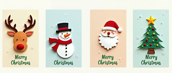 Fototapeta premium Various Christmas, New Year card and banner collection: Santa Claus, Christmas tree, snowman, reindeer, ornament, snowflake, snow covered village, xmas elements and decorations and many more.