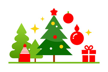 Christmas-themed digital illustration with festive icons and ornaments