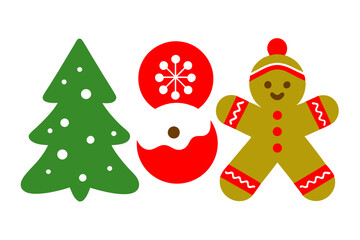 Christmas-themed digital illustration with festive icons and ornaments