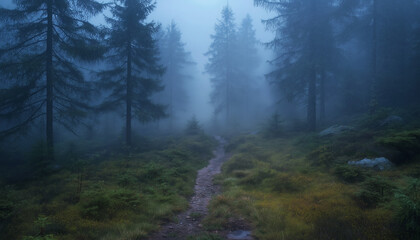 Fantasy landscape, magical night, fairy tale forest