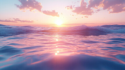 Fototapeta premium stunning sunset over ocean creates serene atmosphere with vibrant colors reflecting on water surface. waves gently lap against each other, enhancing tranquil scene
