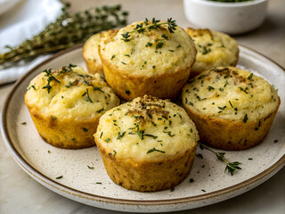 Fototapeta premium Delicious Herbed Mashed Potato Muffins. Food background