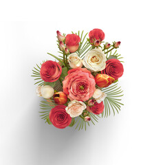 Top up view realistic flower bouquet isolated on plain background , useful for element designs.