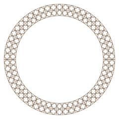 Round gold decorative luxury frame, seamless arabic, andalusian, oriental, authentic arabian style. Gold andalusian, islamic, geometric style with seamless frame. Gold design plate, ceramic, printing