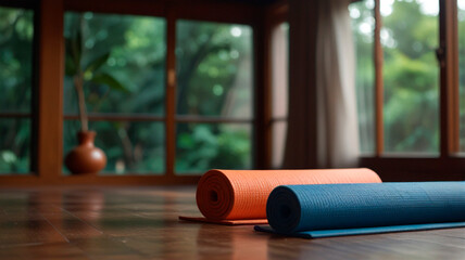 yoga mat and cozy environment for meditation