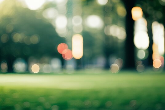 Serene park blur background. Peaceful park scene, bokeh effect.  Evokes tranquility and calm. Ideal for nature themes.