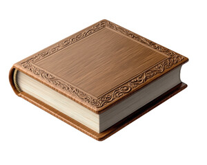 Wooden book with carved decorative cover and antique finish
